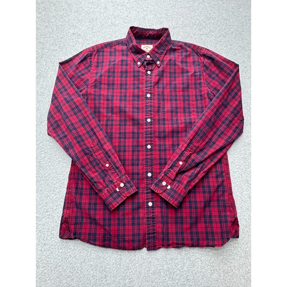Brooks‎ Brothers Red Fleece Shirt Mens Large Plaid Preppy Lumberjack Casual - Picture 1 of 9